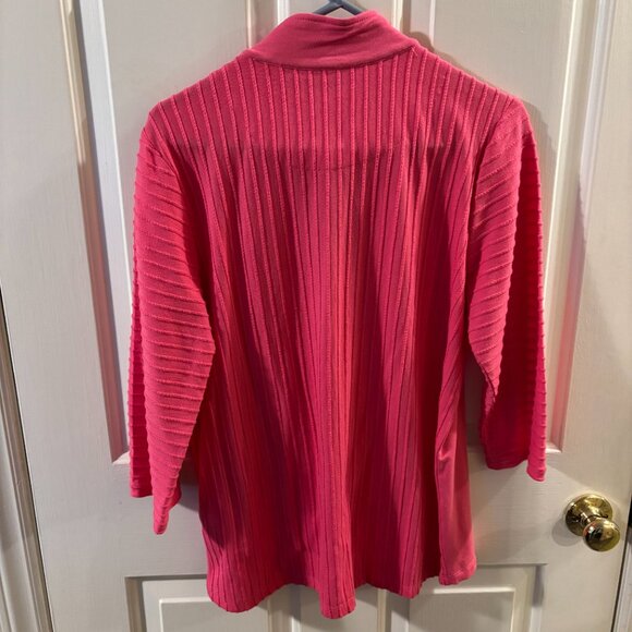 Onque Casuals Women's Pink Full-Zip 3/4 Sleeve Knit Jacket Ribbed~ Medium - Picture 6 of 6